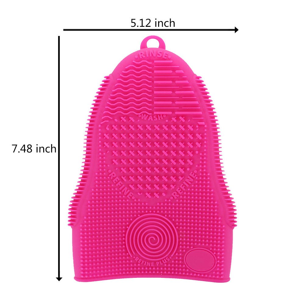 Pink (Rose Red) : Makeup Brush Cleaner Glove Mat Mitt, Silicone Cosmetic Cleaning Scrubber Tool, Face Brush and Eye Brush Washing Pad, Pink (Rose Red)