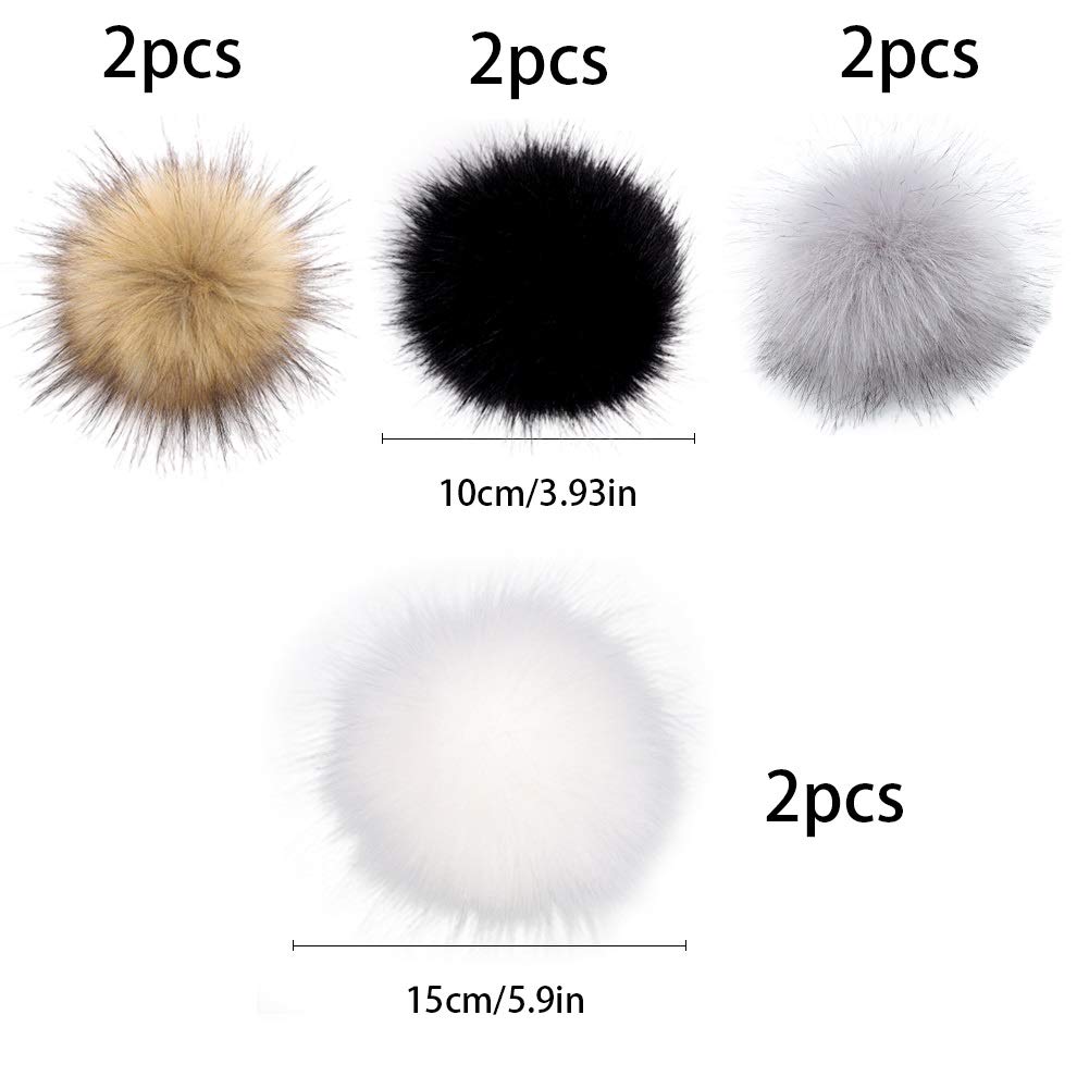 Faux Fur Pom Pom Balls Large, Detachable Craft Fur Pomp