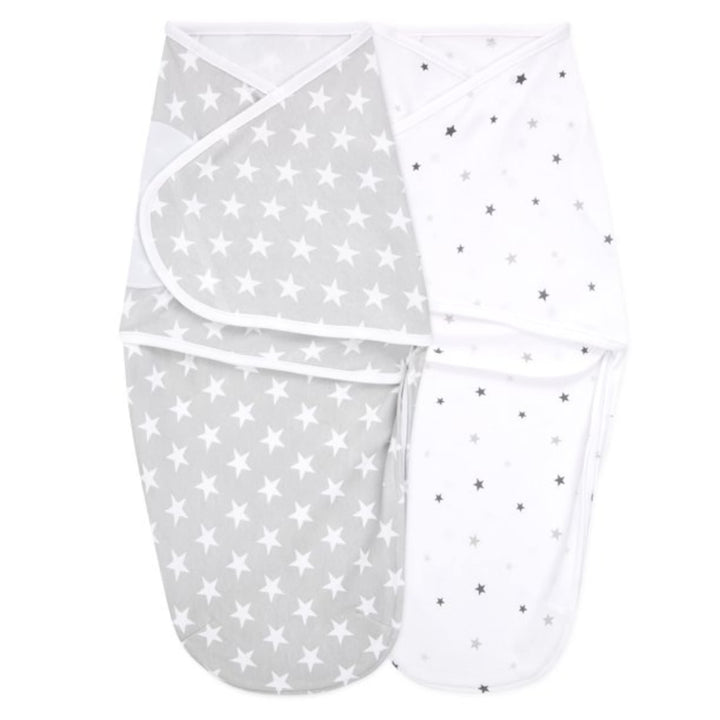aden + anais Essentials Easy Wrap Swaddle, Cotton Knit Baby Wrap, Newborn Wearable Swaddle Sleep Sack, 2 Pack, Twinkle, 0-3 Months, Small/Medium