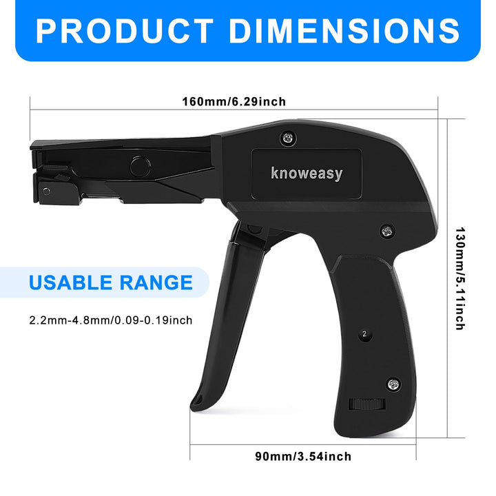 Knoweasy Cable Tie Gun and Cable Tie Tool- Fastening and Flush Cutting Tool with Steel Handle Zip Tie Tool for Nylon Cable Ties