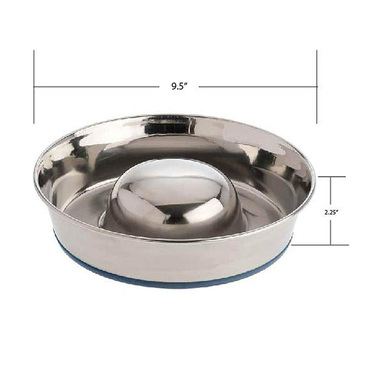 OurPet&#39;s DuraPet Slow Feed Premium Stainless Steel Dog Bowl, Silver (2040010301)