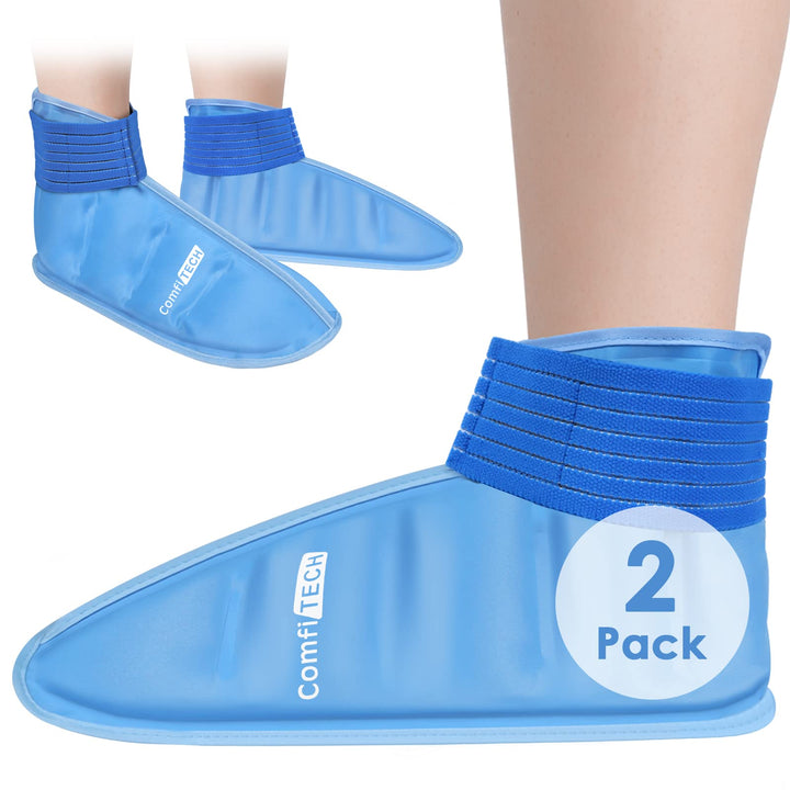 ComfiTECH Foot Ice Pack Wrap for Swollen Feet Ice Pack for Foot Recovery Ice Boot for Foot and Ankle Swelling Relief, Heel Ice Pack Wrap Plantar Fasciitis Achilles Tendonitis, 2 Packs M Blue