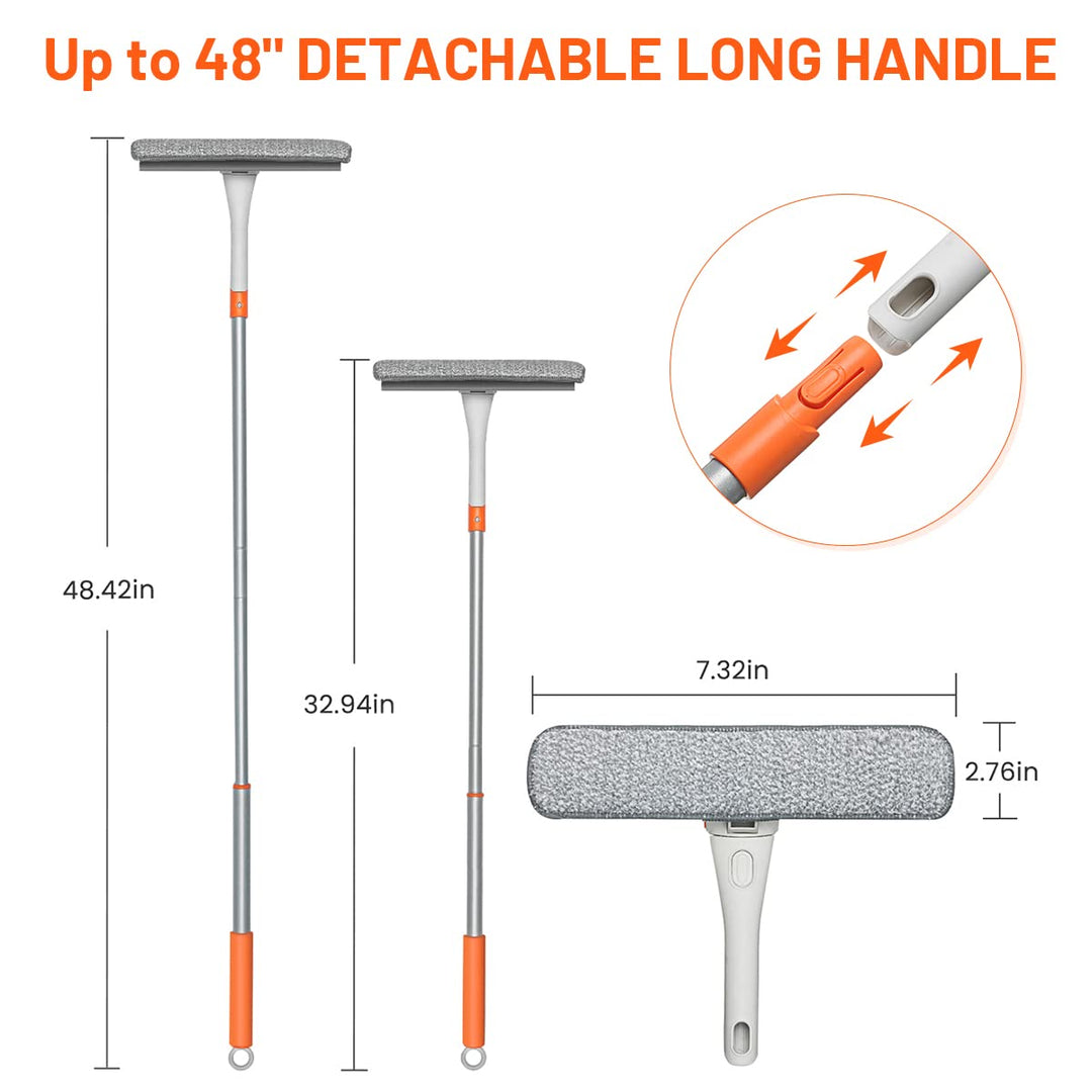 Window Squeegee Cleaner 2 in 1 Window Cleaning Tool with Scrubber Car Windshield Cleaner Kit with Extension Pole Washing Equipment with Microfiber Cloth for Cleaning Indoor/Outdoor Window Glass Door