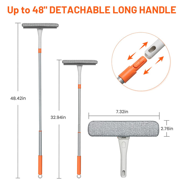 Window Squeegee Cleaner 2 in 1 Window Cleaning Tool with Scrubber Car Windshield Cleaner Kit with Extension Pole Washing Equipment with Microfiber Cloth for Cleaning Indoor/Outdoor Window Glass Door