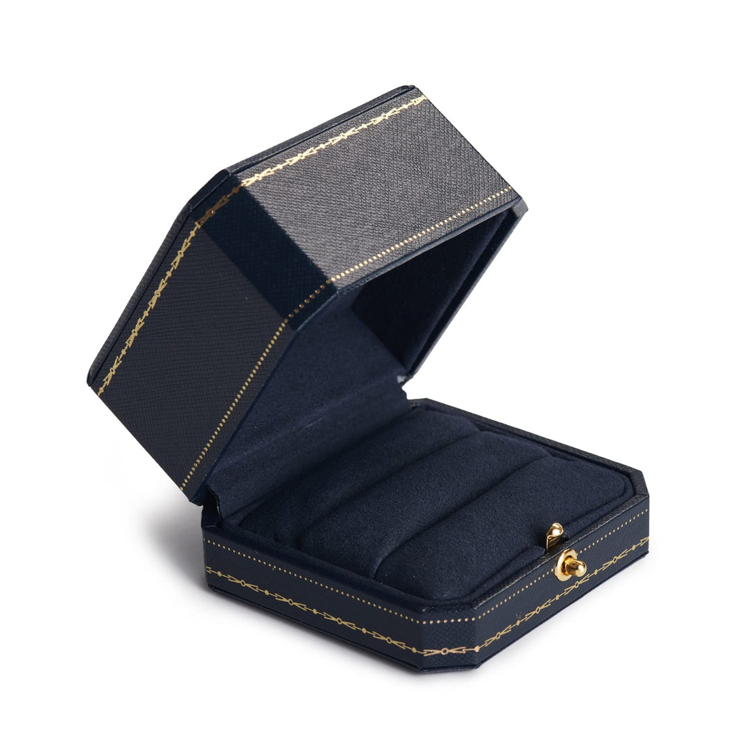 Royal Blue Double Ring Box (Jewelry Storage, 2.95x2.95x1.96 inches, Leather, Square, 1 Compartment, 1 Drawer, 0.2 pounds) for Wedding, Anniversary, Engagement, Valentine&#39;s Day