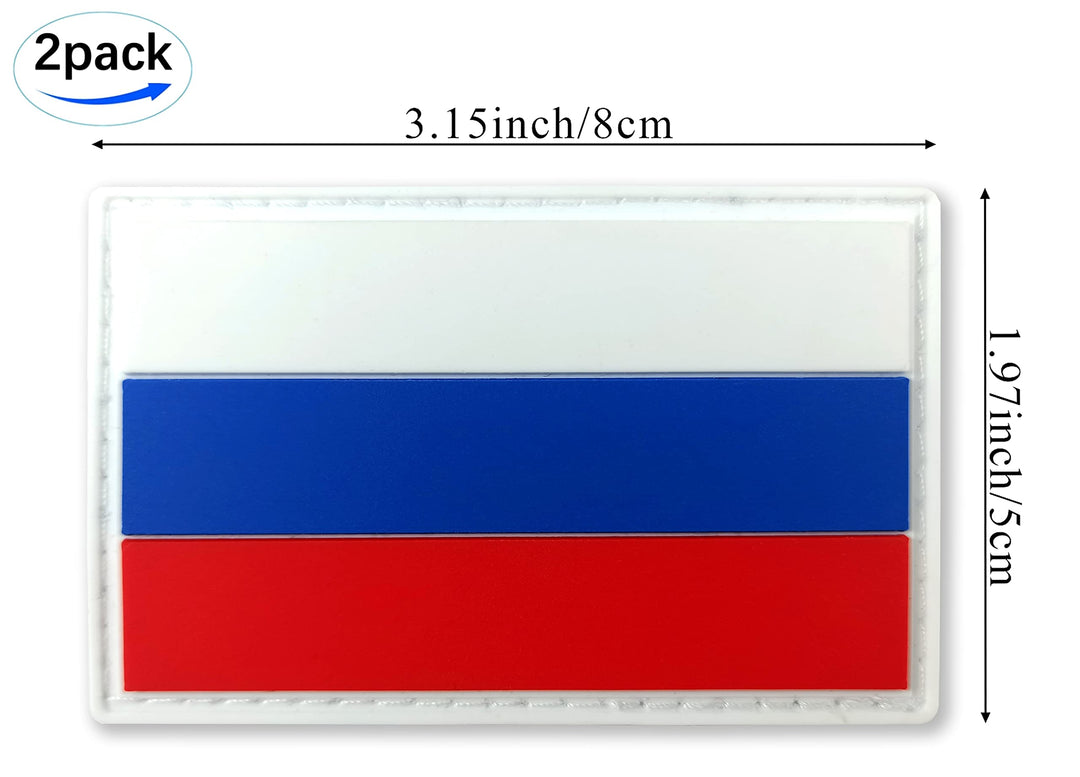 Russia Flag Patch Russian Tactical Patch - PVC Rubber Hook and Loop Fastener Patch, 2 Pack