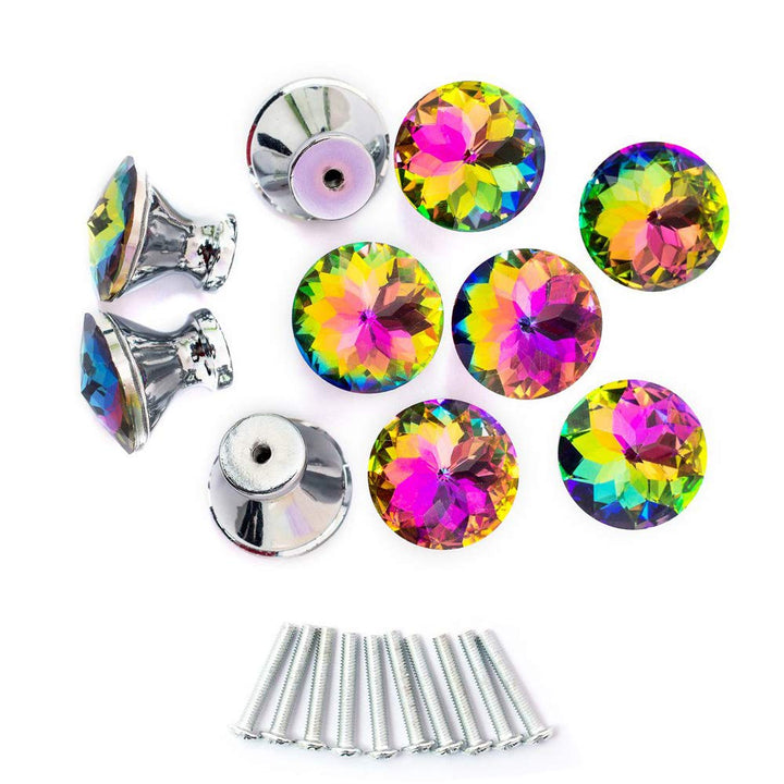 10 Pack Drawer Knobs, 30mm Colorful Crystal Glass Cabinet Dresser Pulls Diamond Shape Cupboard Wardrobe Knob with Screw for Kitchen Bathroom Office DIY