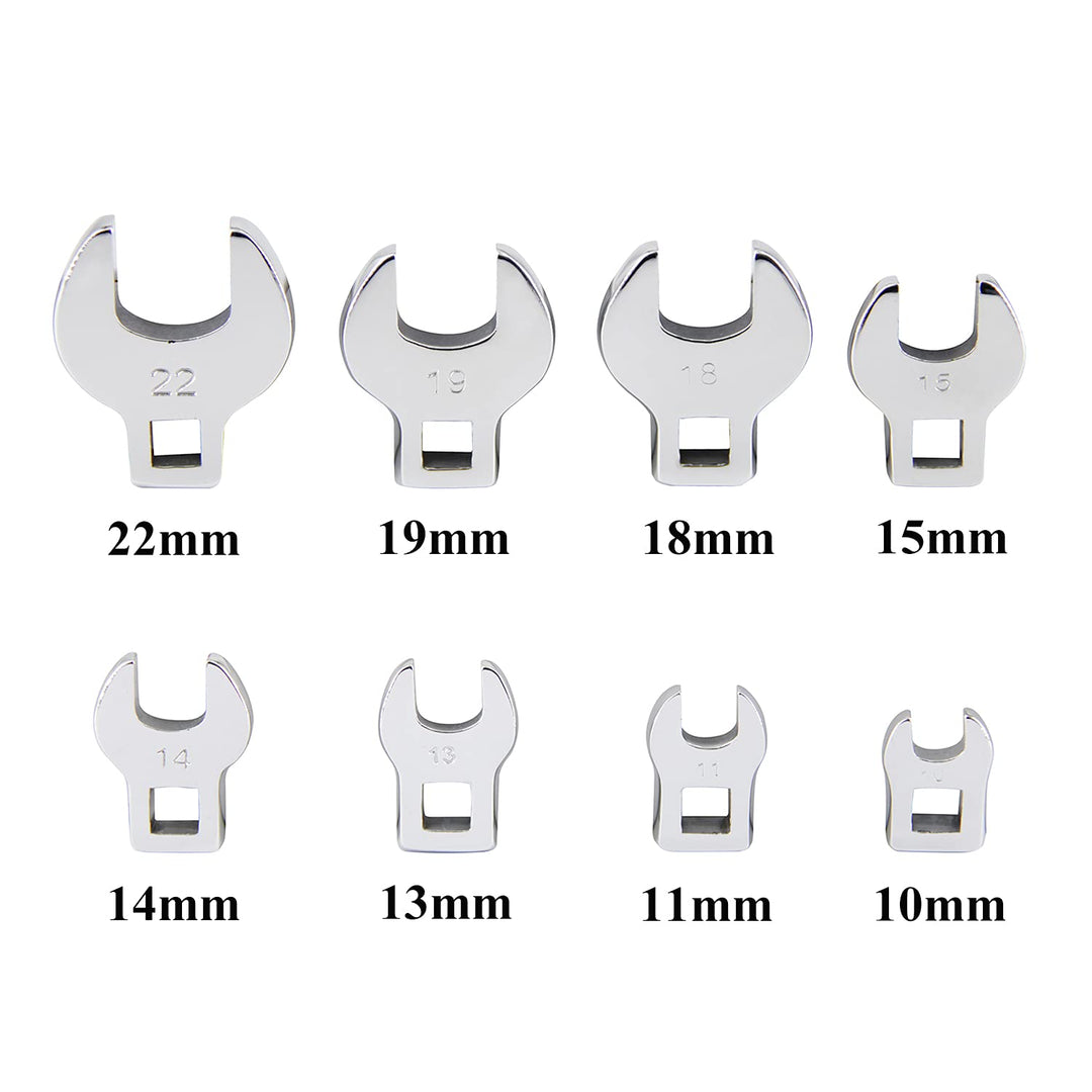 3/8” Drive Metric Crowfoot Wrench Set, Crows Foot and Wrench,10 11 13 14 15 18 19 22 mm with Ratchet Handle