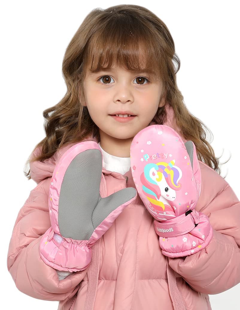 Cute Unicorn Kids Boys Girls Winter Mittens Waterproof Warm Fleece Lined Thermal Snow Ski Mitten Gloves Age 2-7, Star Pink(2-7yrs), One_Size