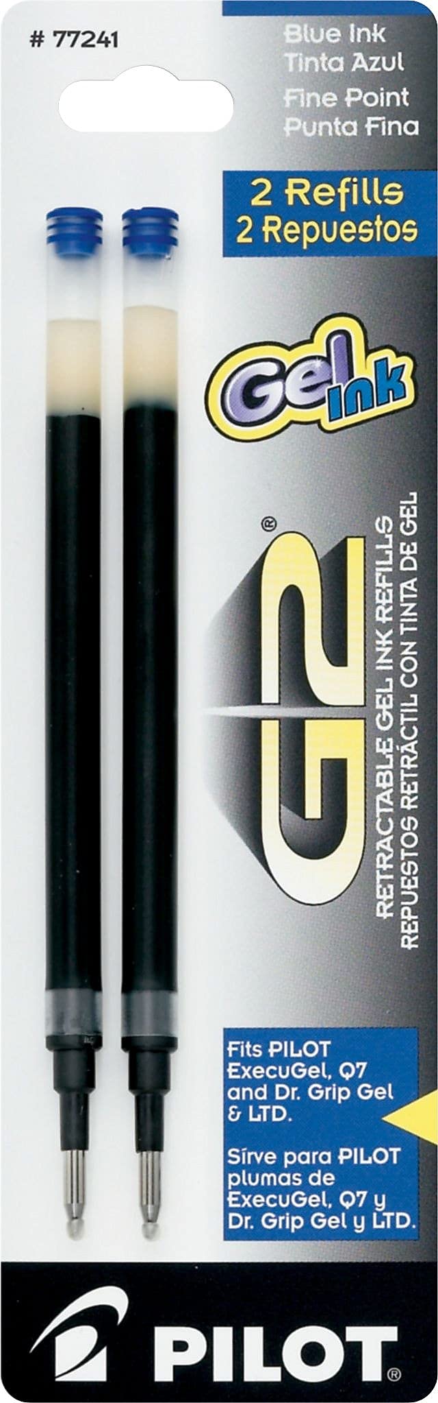 Pilot G2 Gel Ink Refill, 2-Pack for Rolling Ball Pens, Fine Point, Blue Ink (77241)