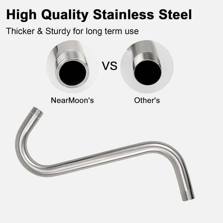 Nearmoon S Shaped Shower Head Riser Pipe, Shower Head Extender Arm with Flange, Standard 1/2 Connection- Bathroom Accessory, 12 Inch (1 Pack, Brushed Nickel)
