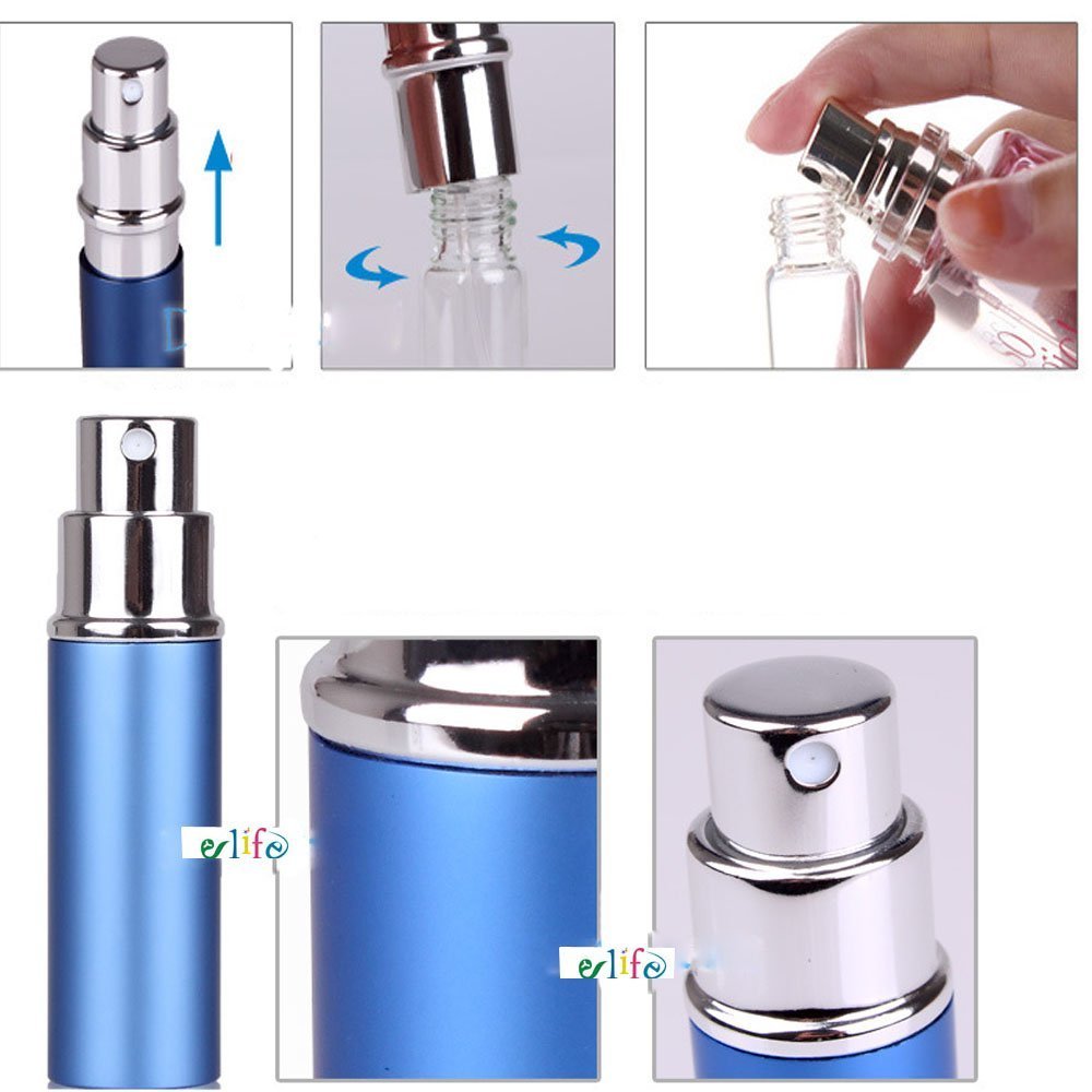 6pcs 6ml Portable Mini Refillable Perfume Scent Aftershave Atomizer Empty Spray Bottle with 2 Funnel Filler for Travel Purse