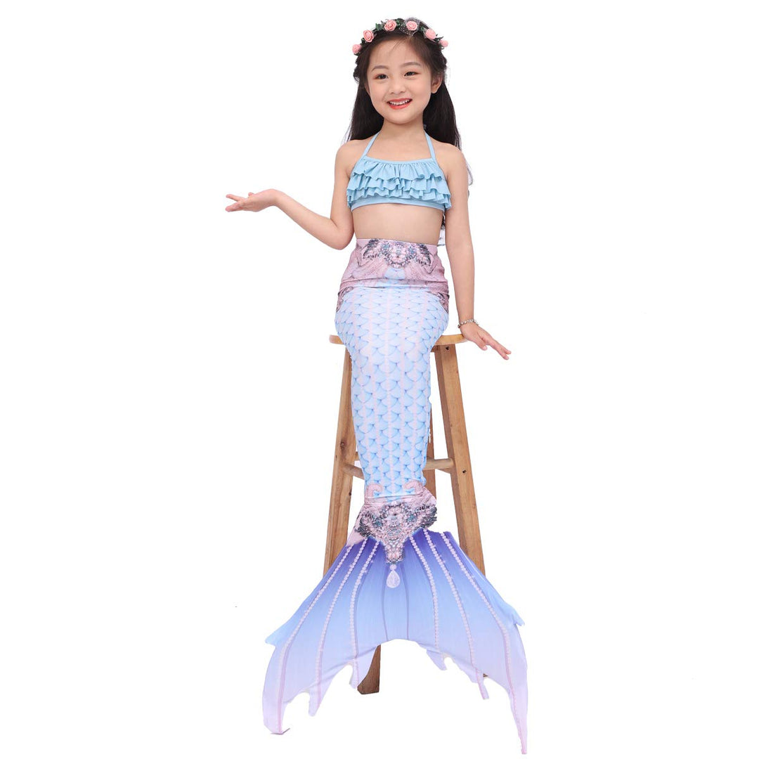 6PCS Set Swimsuit Girls Mermaid Tails for Swimming Bathing Suit Swimwear Swimsuit Bikini Set Mermaid Costume (11-12 Years, E315)