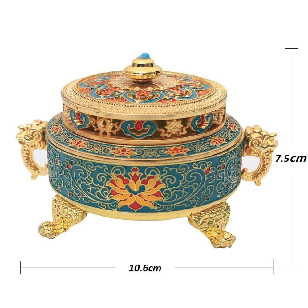 Golden Tibetan Incense Burner Holder for Sticks Cones Coils, Metal Lotus Tibet Decor Chinese Incense Burner, Antique Home Fragrance Accessories