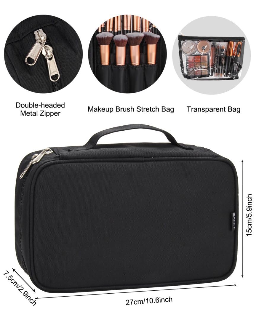 Makeup Brush Bag, Makeup Brush Organizer Cosmetic Bags Makeup Artist Case with Belt Strap Holder Multi functional Cosmetic Bag Makeup Handbag for Travel &amp; Home Gift (Black)