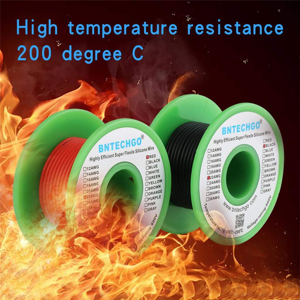 22 Gauge Silicone Wire Spool red 50ft and Black 50ft Flexible 22 AWG Stranded Tinned Copper Wire