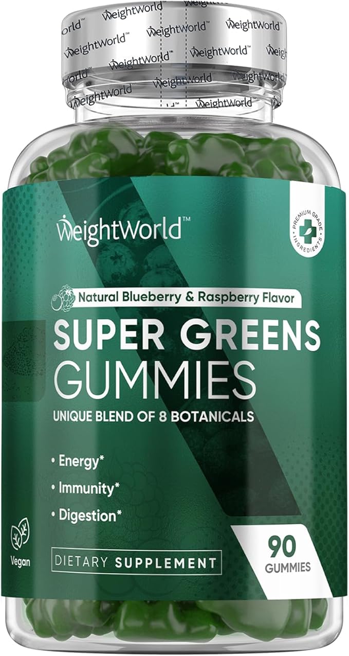 WeightWorld Super Green Gummies - 90 Vegan Gummies (45 Days Supply) - Daily Green Supplements for Energy, Immunity & Digestion - Natural Blueberry & Raspberry Flavor - Non-GMO & Gelatin-Free