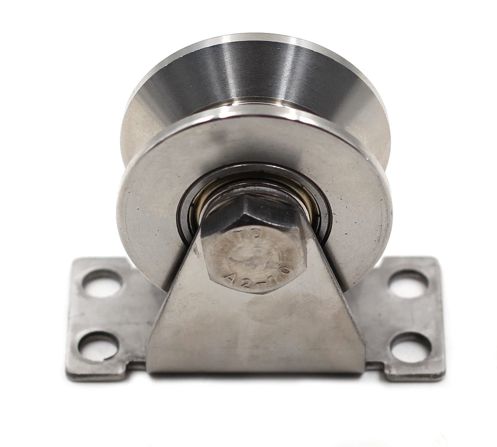Stainless Steel 2 Sliding Gate V Groove Roller Bearings Pulley Wheels for Track Rail Sliding Sate Gym Pulley System with Bracket, Capacity 660 lb