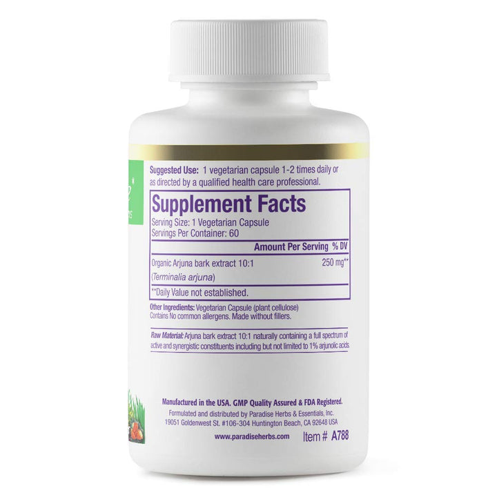 Paradise Herbs Arjuna, Cardiovascular Support, Blood Pressure Maintenance, Heart Health, Antioxidant Supplement, Vegan, Non-GMO, Gluten Free, 60 Vegetarian Capsules