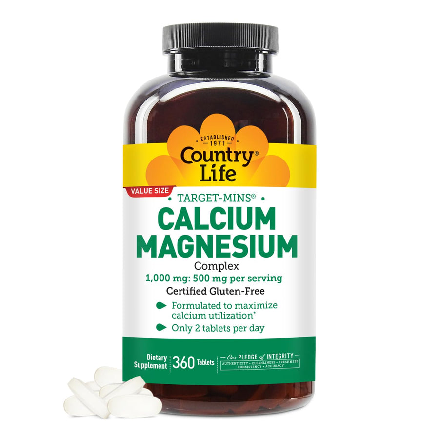 Target-Mins Calcium Magnesium Supplement for Bone Health, 1000mg Calcium, 500mg Magnesium, Gluten Free, 2:1 Ratio for Optimal Utilization