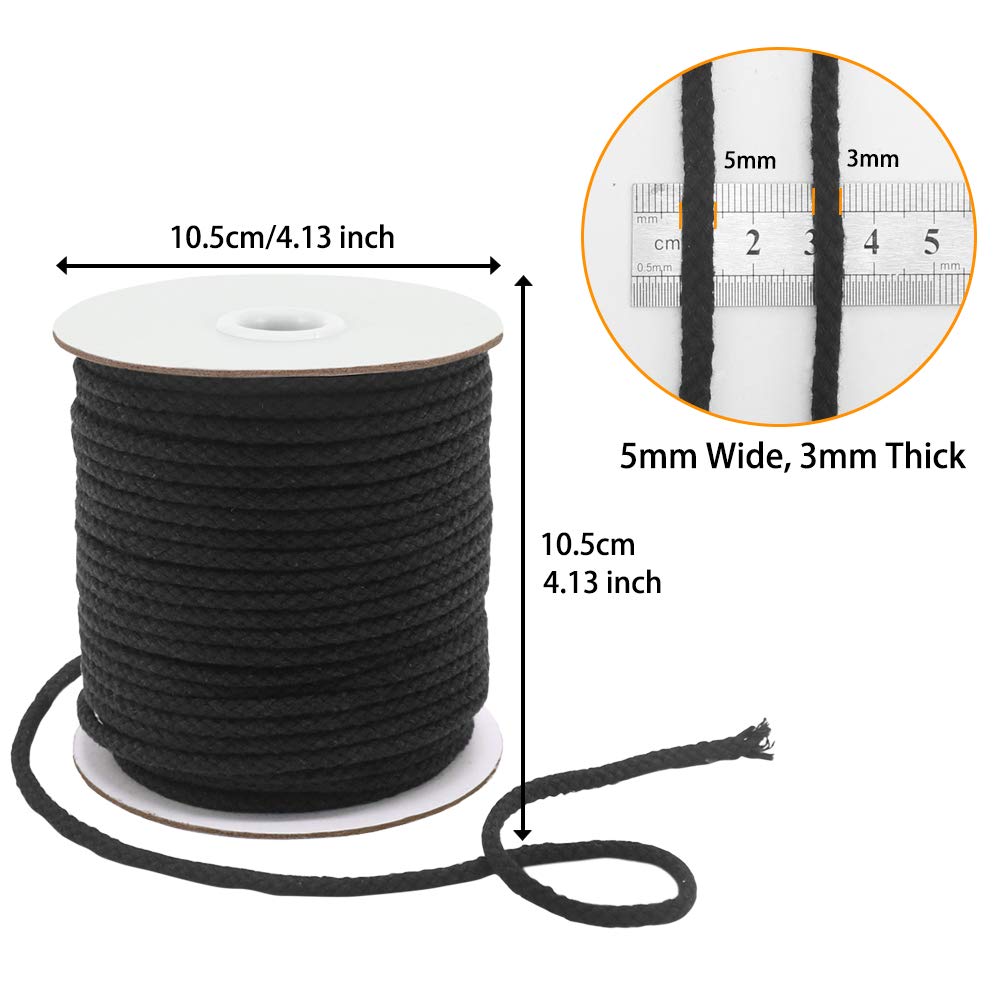 Black Macrame Cord, 165 Feet 5mm Wide Braided Cotton Rope for Macrame Plant Hangers, Wall Hangings, DIY Crafts, Halloween Decor