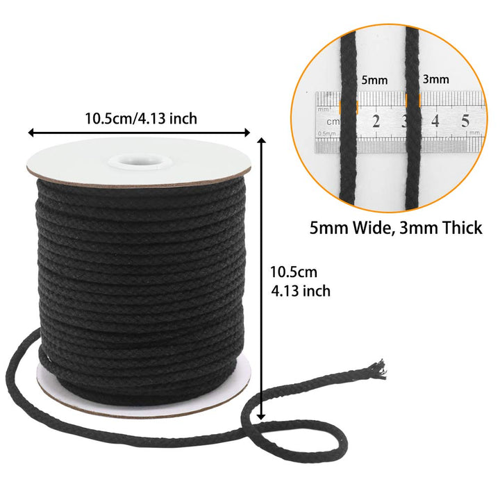 Black Macrame Cord, 165 Feet 5mm Wide Braided Cotton Rope for Macrame Plant Hangers, Wall Hangings, DIY Crafts, Halloween Decor