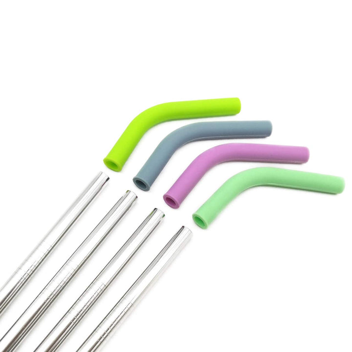 Big Drinking Straws Reusable 13 Extra Long 8mm Extra Wide Food-Grade 18/8 Stainless Steel Silicone Elbows Tips for Smoothie Milkshake Cocktail Juice Hot Drinks - Set of 4 + 2 Cleaning Brushes