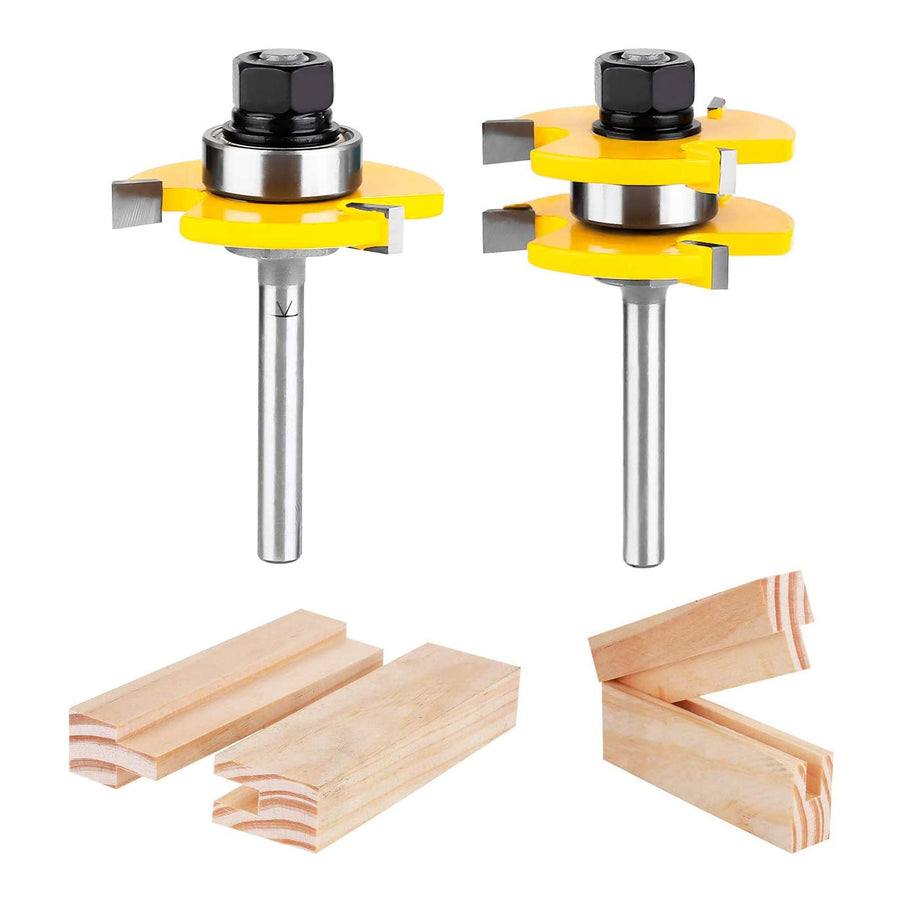 Tongue and Groove Set of 2 Pieces 1/4 Inch Shank Router Bit 3 Teeth Adjustable T Shape Wood Milling Cutter