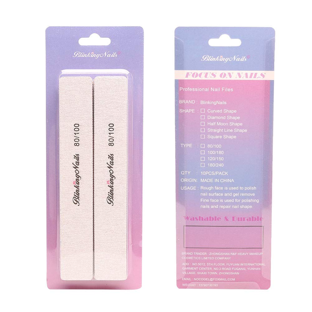 10Pcs Nail File 80/100 Grit Professional Nail Files and Buffers for Natural Nails Double Sides Washable Block Disposable Nail Files for Nail Art DIY or Nail Manicure Salon