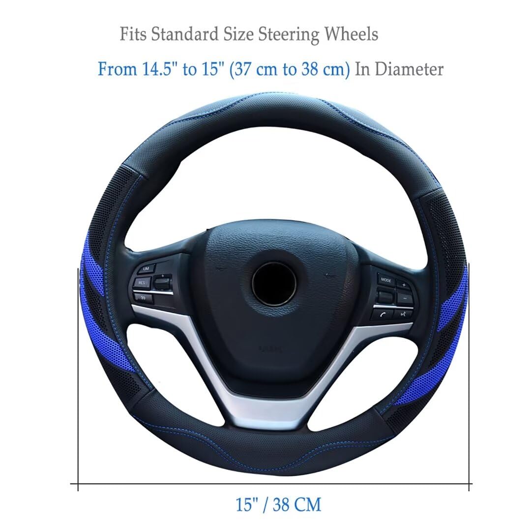 Alusbell Microfiber Leather Steering Wheel Cover Breathable Auto Car Steering Wheel Cover for Men Large-Size with 15 1/2 inches-16 inches Outer Diameter Blue