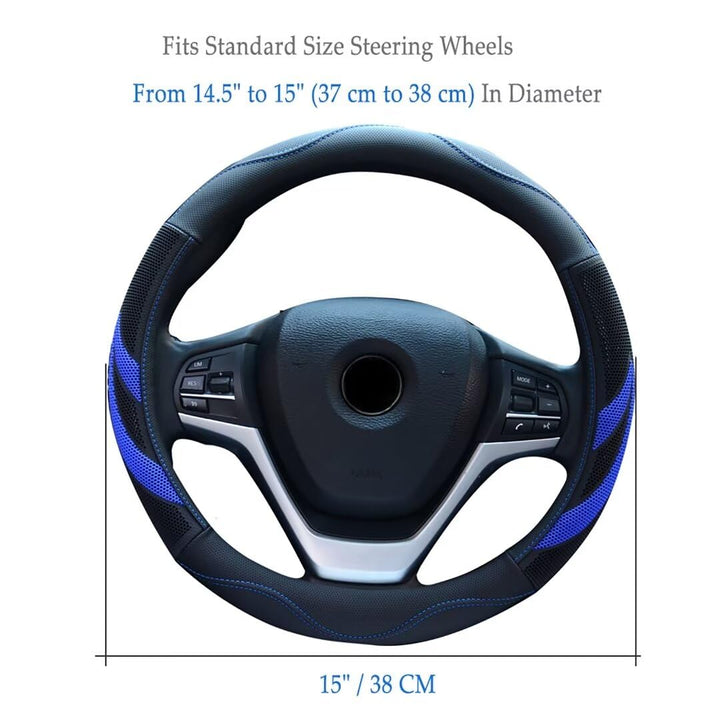 Alusbell Microfiber Leather Steering Wheel Cover Breathable Auto Car Steering Wheel Cover for Men Large-Size with 15 1/2 inches-16 inches Outer Diameter Blue