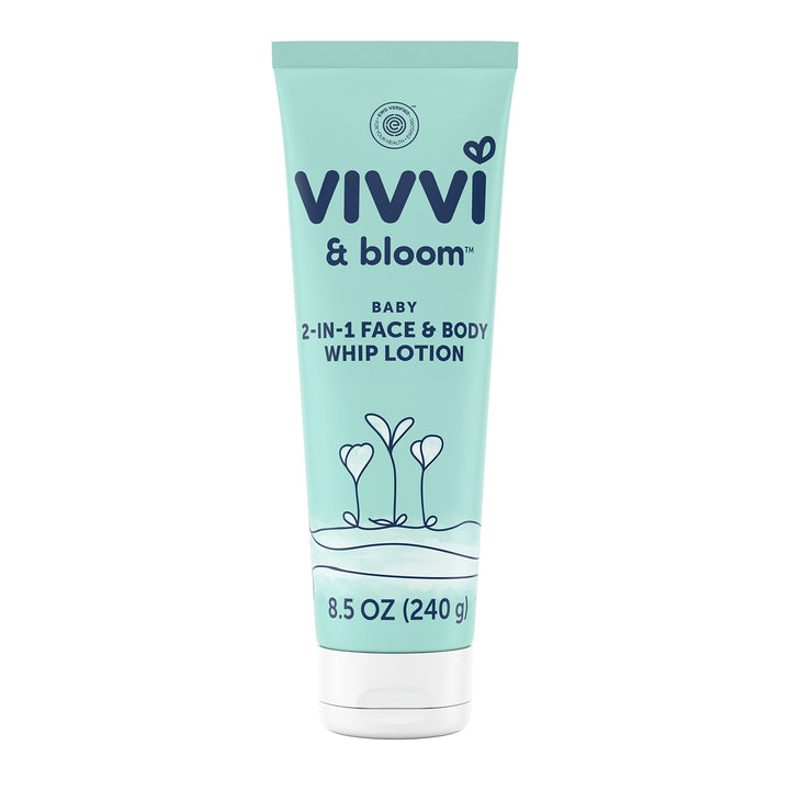Vivvi &amp; Bloom Gentle 2-in-1 Baby Face &amp; Body Whip Lotion, Hydrates Developing Skin to Help Prevent Dryness, 48-Hour Hydration, Formulated Without Parabens &amp; Dyes, Hypoallergenic, 8.5 oz