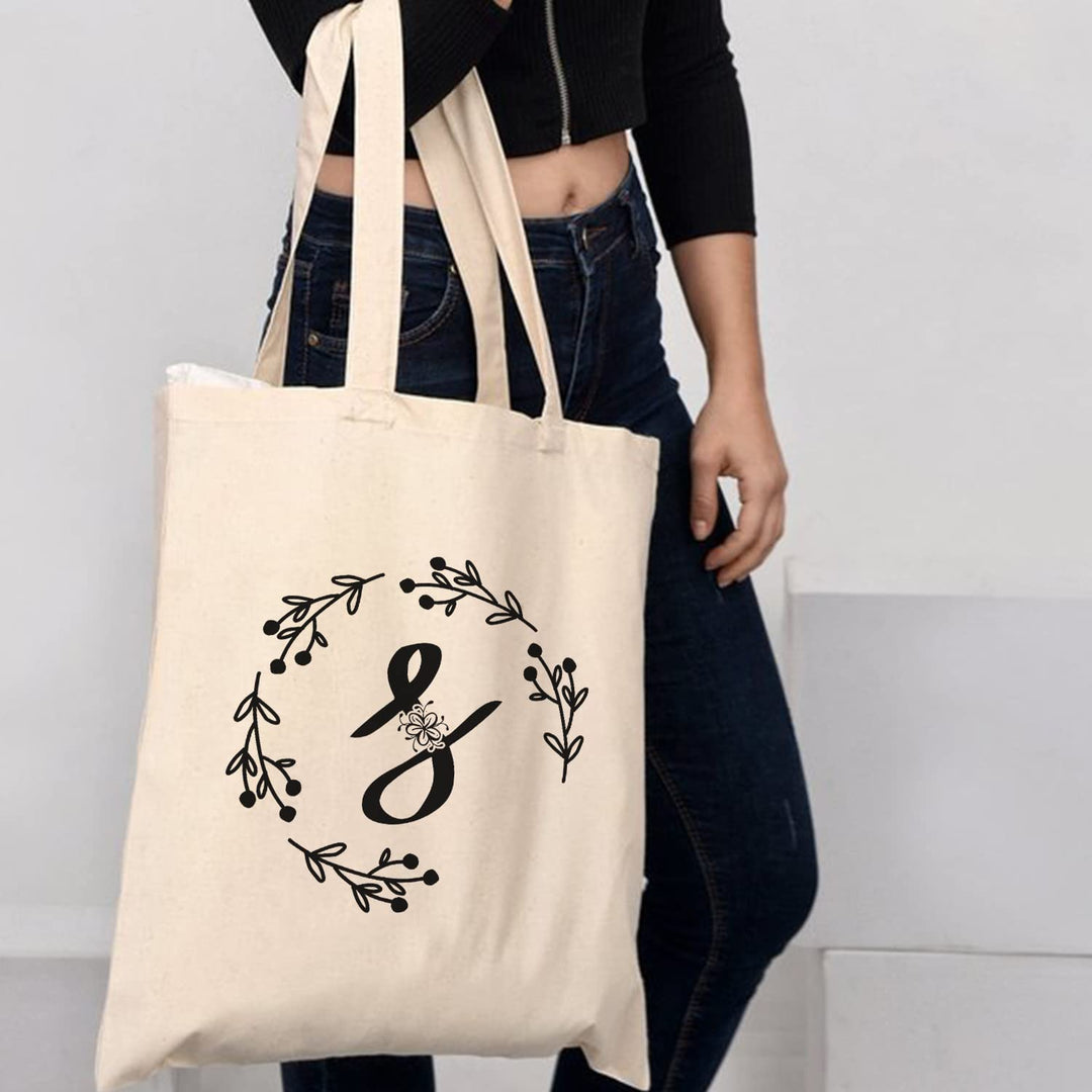 Personalized Initial Canvas Tote Bag, Sturdy Gift Tote Bags for Women (S)