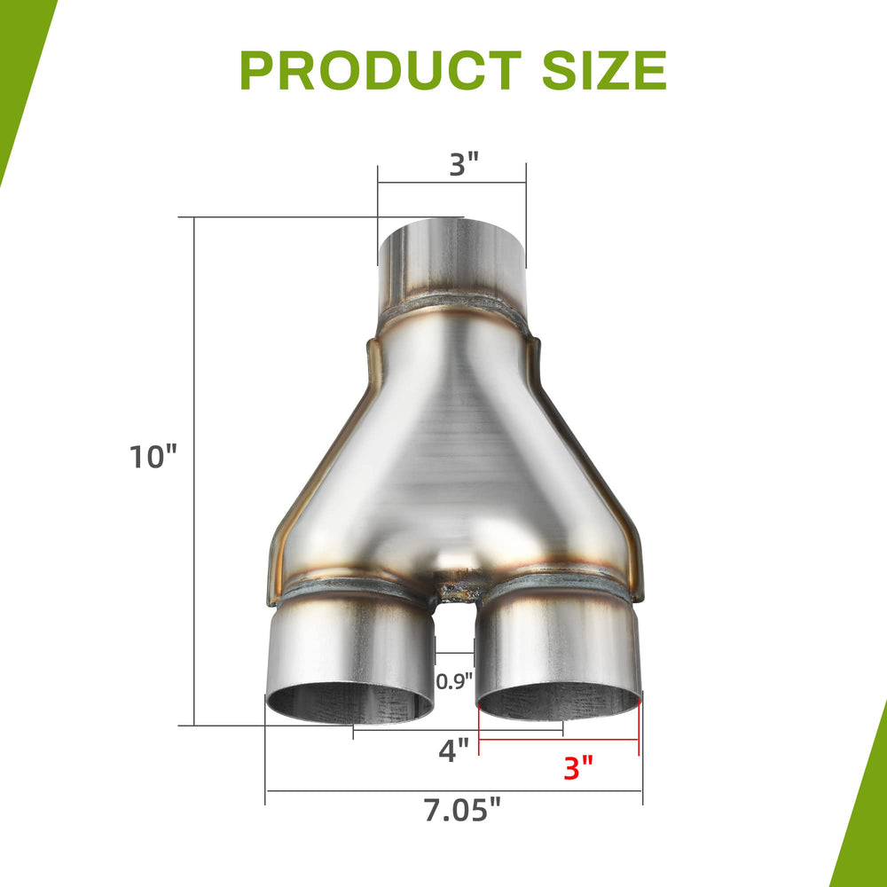 3 Inch Dual Exhaust Y Pipe, 3 Single to 3 Dual Exhaust Adapter Connector, Stainless Steel Diesel Y-Pipe, 10 Overall Length, Universal 3 Inch Y Exhaust Pipe, Weld-on