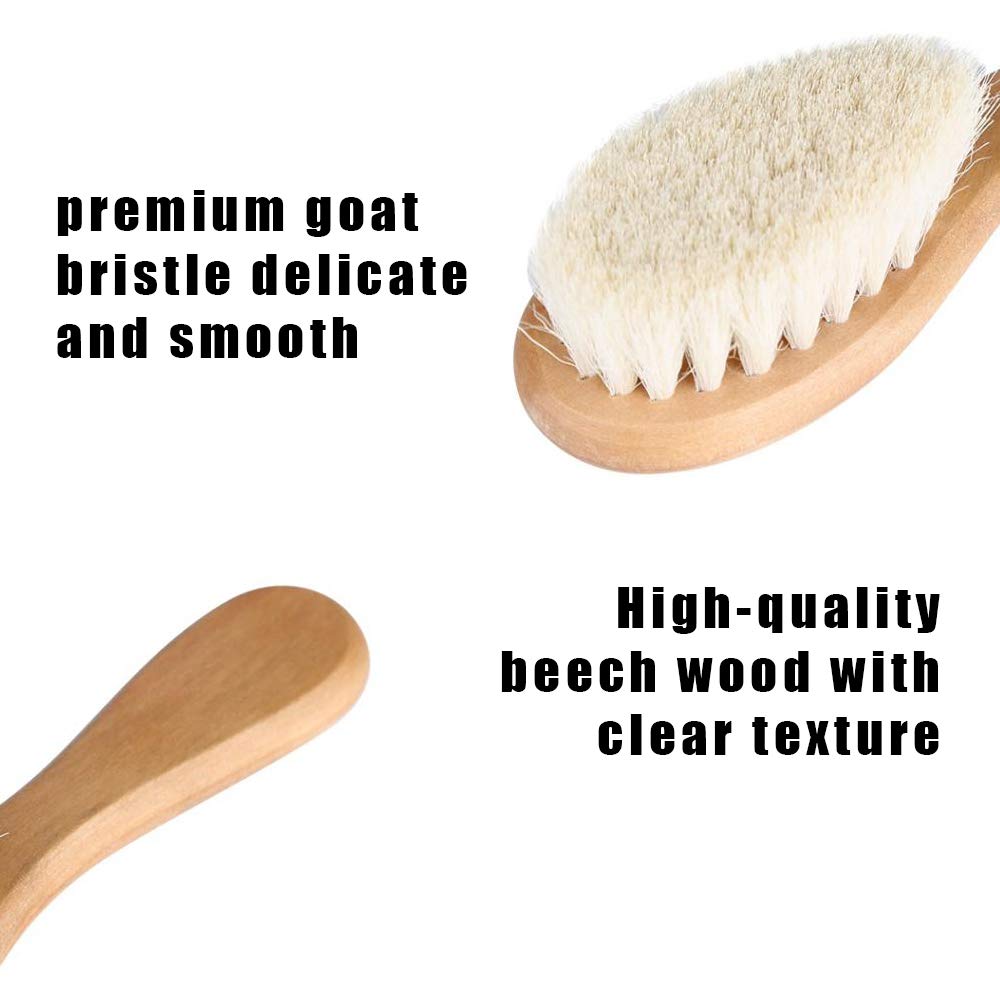 4 Piece Baby Hair Brush Set, Natural Soft Goat Bristles, Prevents &amp; Treats Cradle Cap, Wooden Comb, Baby Brush for Massage, Perfect Baby Registry Gift