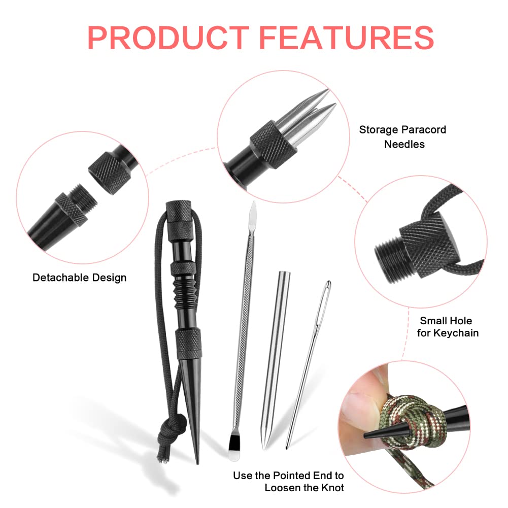 Paracord Tools, 13 Pack Paracord Stitching Paracord FID Set, Knotting Tool Paracord Supplies &amp; Accessories Stainless Steel Lacing Needles Smoothing Tool Knotter with Marlin Spike (Black Sharp)