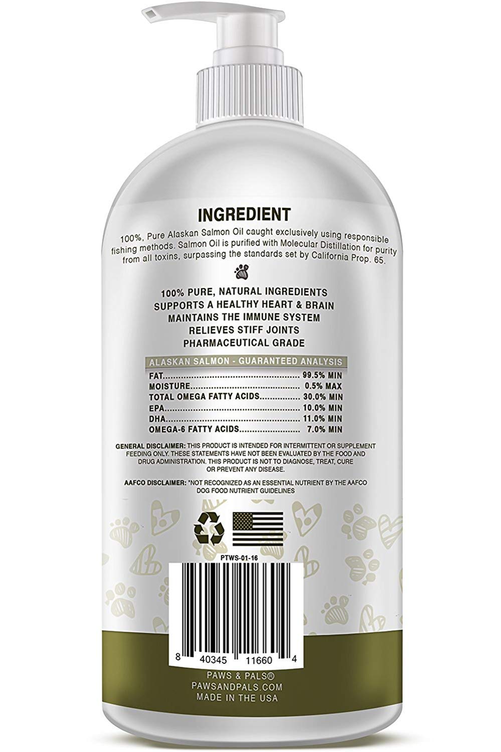 Wild Alaskan Salmon Oil for Dogs &amp; Cats - Skin &amp; Coat Omega 3 Fish Oil Liquid Food Supplement for Pets - Made in USA - Natural EPA + DHA Fatty Acids for Joint Function, Immune &amp; Heart Health Support