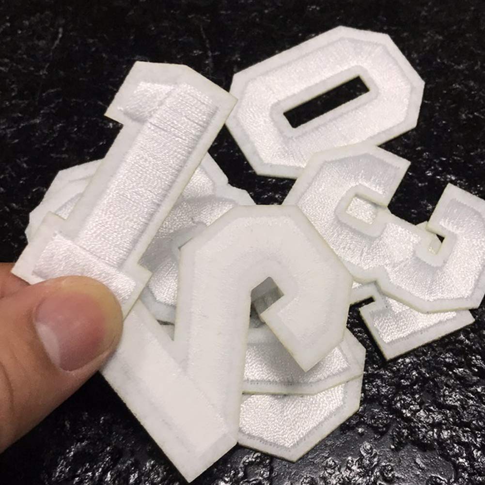 White Iron On Numbers Patches Sew On Applique Patches 0-9 Ironed On Numbers Embroidered Patch DIY Badge Decorative Repair Patches for Clothes Hats Clothing Backpacks Shirts Shoes