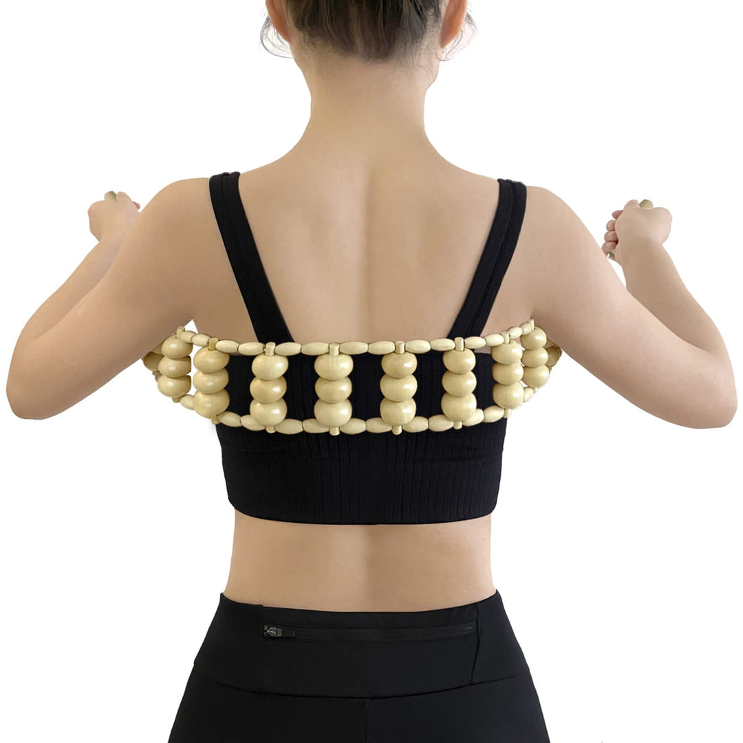 Deston Wood Back Massager Roller Rope, Manual Massage Strap for Back, Neck, Shoulders, Legs, Waist Pain Relief, Wooden Therapy Lymphatic Anti Cellulite Muscle Recovery Massage Tool