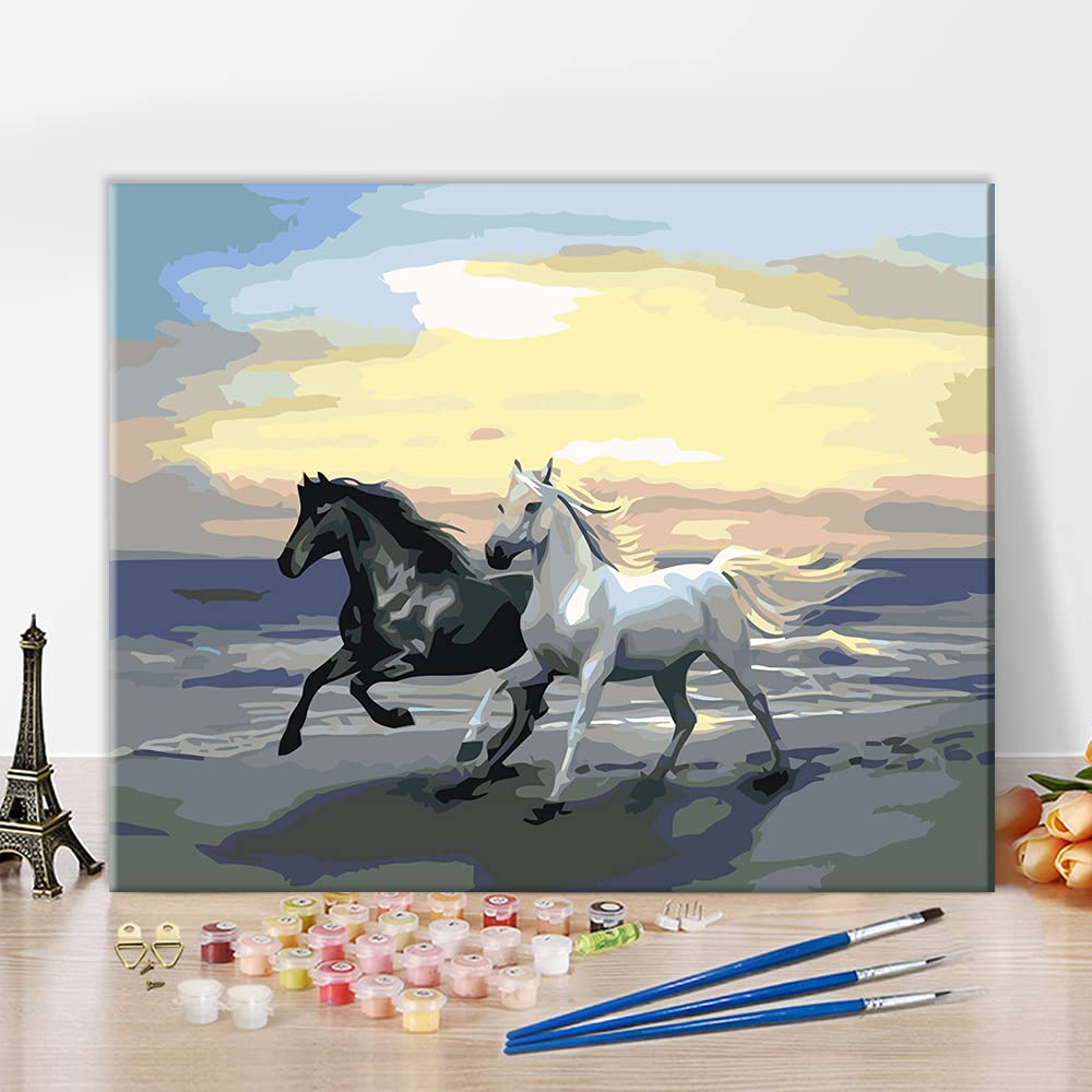 Paint by Number for Adults Beginner Sets, DIY Adults Paint by Numbers Kits Acrylic Painting by Numbers for Kids Gift Dining Living Room Bedroom Wall Decor-Running Horses16x20In