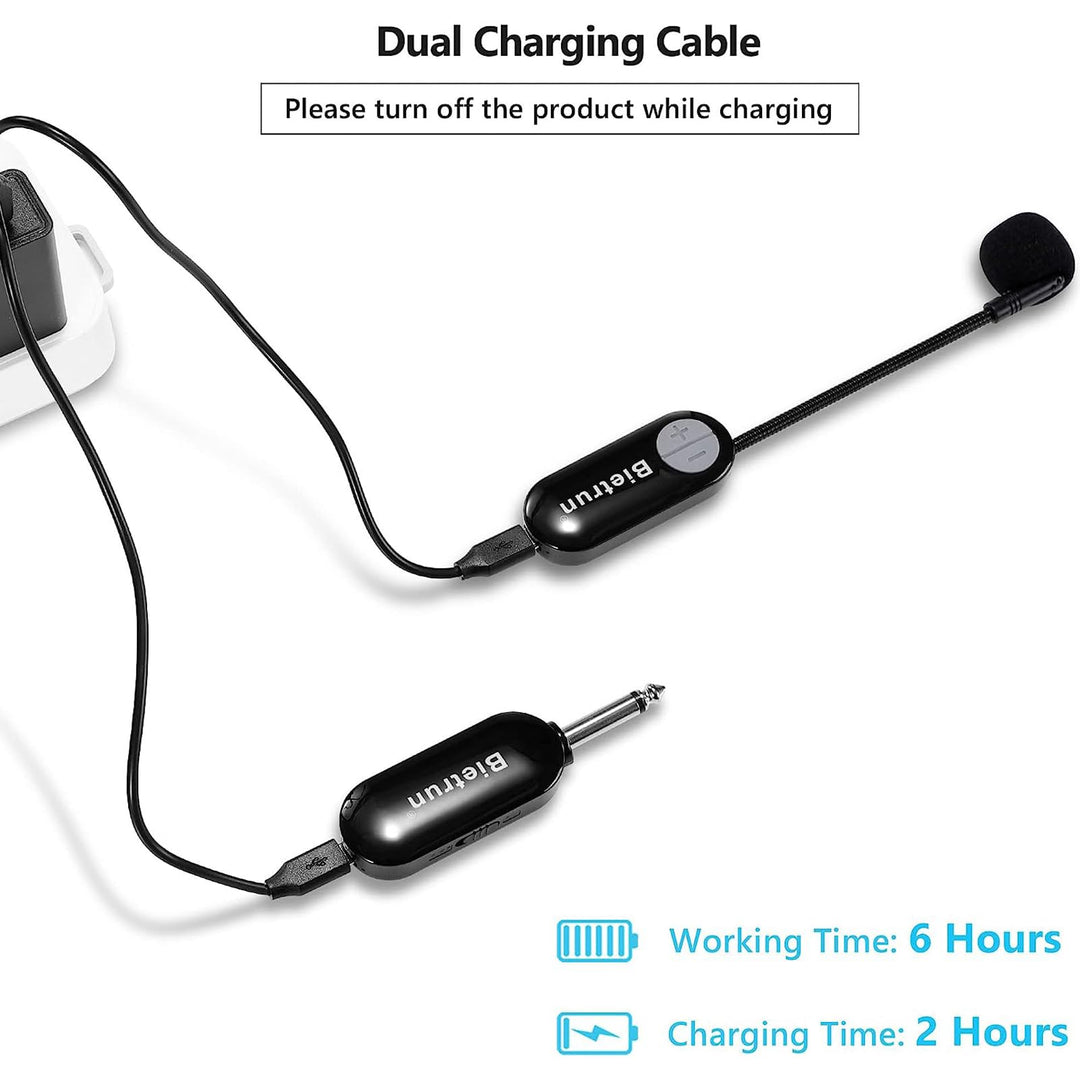 Wireless Microphone Headset with 1/4&#39;&#39;Plug, 165ft Range, UHF Wireless Headset Mic &amp; Handheld Mic 2 in 1, for Karaoke Speaker, Amplifier, Mic Speakers, PA System, Teaching, Fitness (Black)