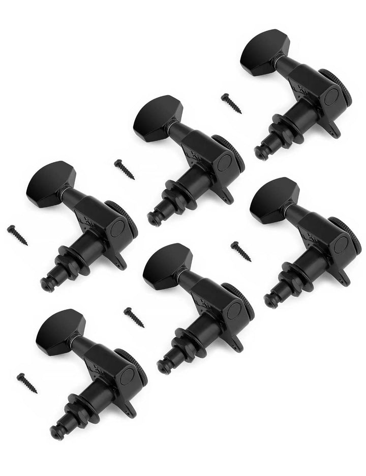 Locking Guitar String Tuning Pegs Sealed Machine Heads Tuners Tuning Keys 6 In Line for Right Handed Electric Guitar or Acoustic Guitar Black.