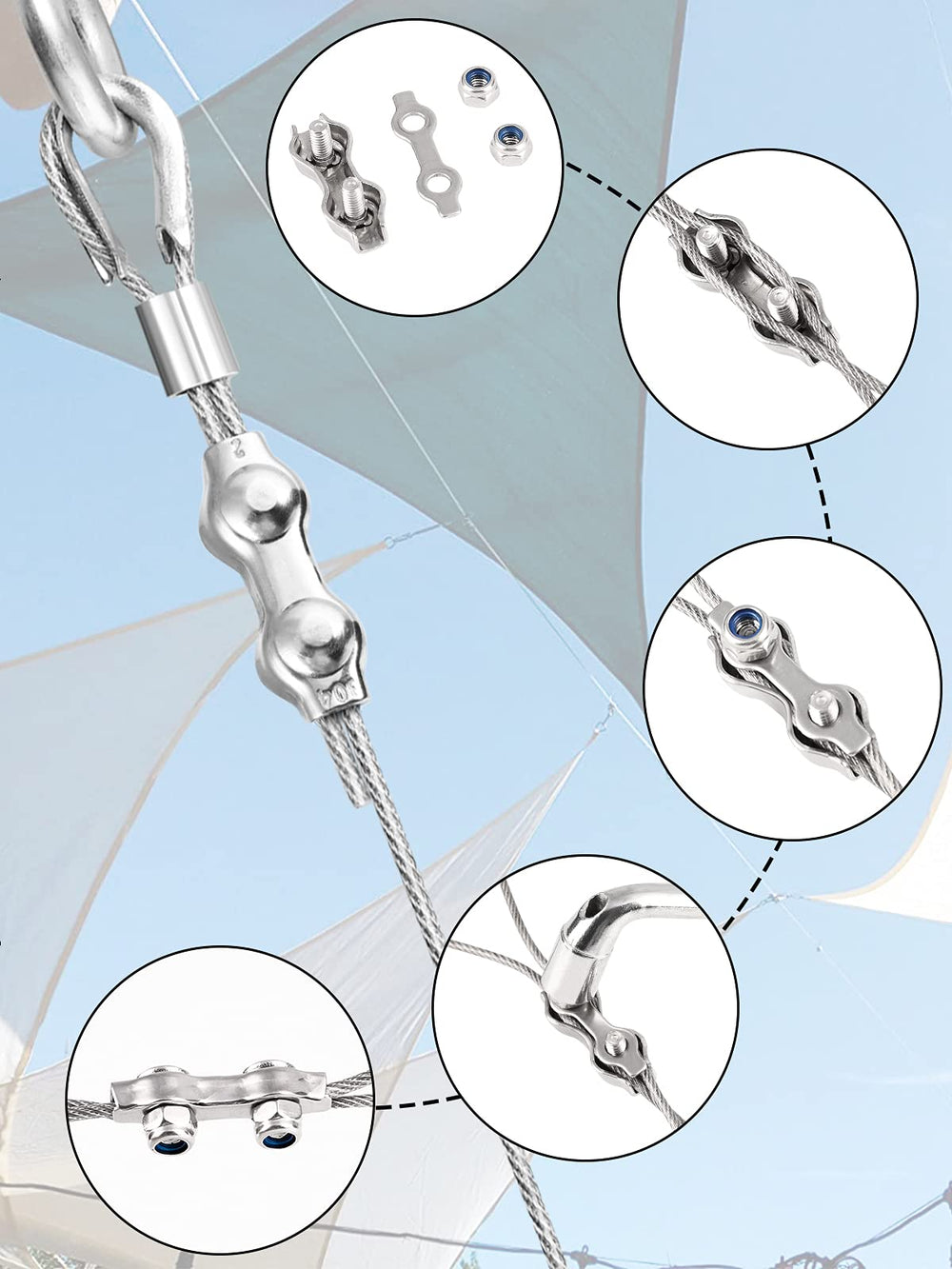 Wire Rope Clips Duplex Clamps,1/16&24pcs,304 Stainless Steel Heavy Duty Locking Device Aircraft Wire Cable Double Clamp Buckle with Lock Nuts Fits for 1/16