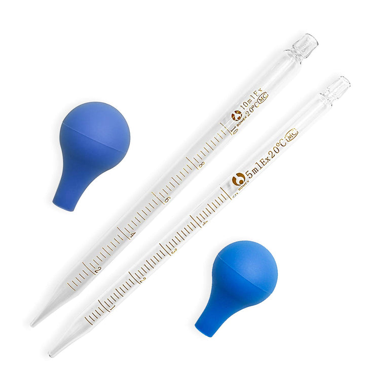 6 Pieces Glass Pipette 3 x 5ml + 3 x 10ml Glass Graduated Pipette Droppers Lab Pipette Transfer for Liquid Essential Oil with 6 Rubber Caps