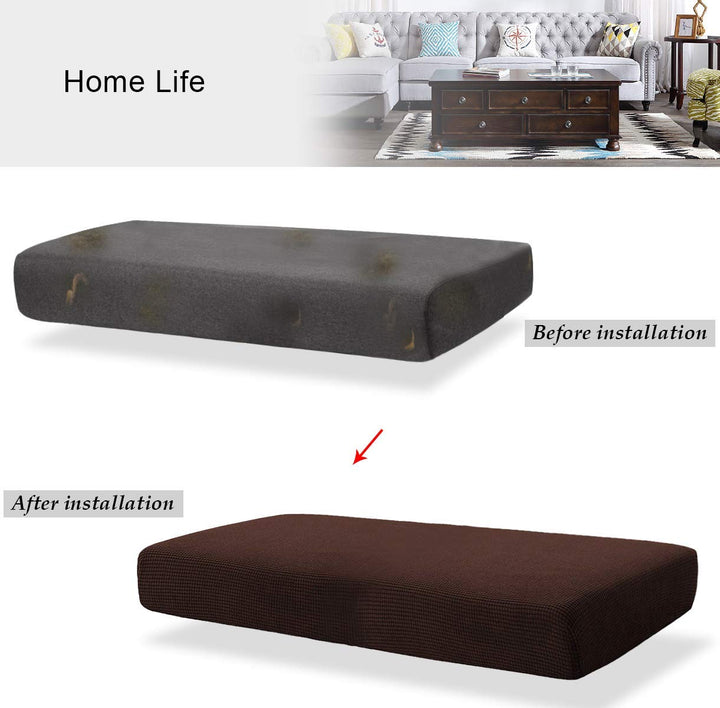 High Stretch Sofa Cushion Cover Couch Cushion Slipcover, 1-Piece Jacquard Sofa Cushion Slipcover for Sofa, Durable Furniture Cover Couch Seat Cover for 3 Cushion Couch (Large, Chocolate)