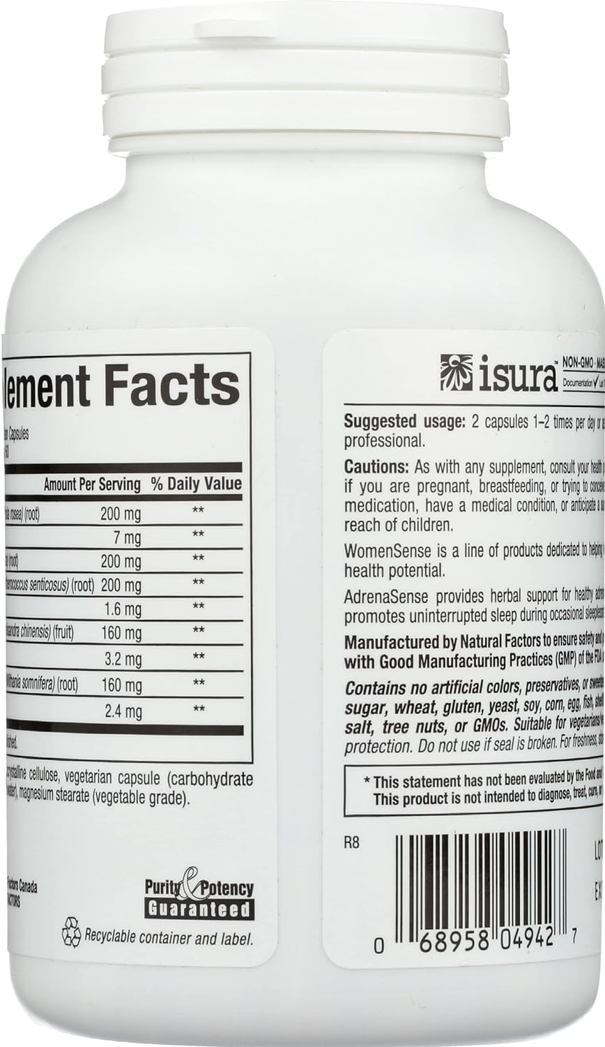 WomenSense AdrenaSense , AdrenaSense, Herbal Supplement for Adrenal Support and Stress Relief, Vegan, Non-GMO, 120 Capsules