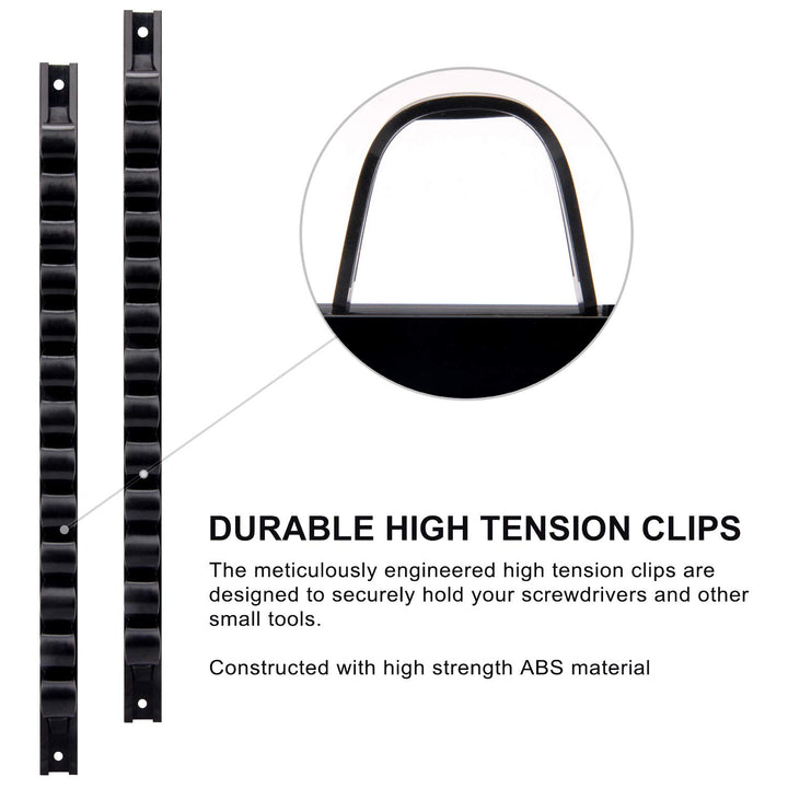 4 pcs Screwdriver Organizer and Wrench Organizer, Hand Tool Holder, Plastic Rail Wrench Hanger with Clips
