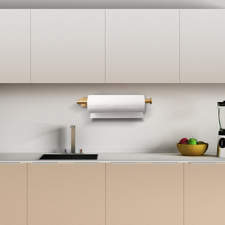 Paper Towel Holder Under Cabinet, Self Adhesive Wall Mount Paper Towel Holder, SUS304 Stainless Steel Under Cupboard Paper Towel Holder for Kitchen, Pantry, Sink, Bathroom,Gold