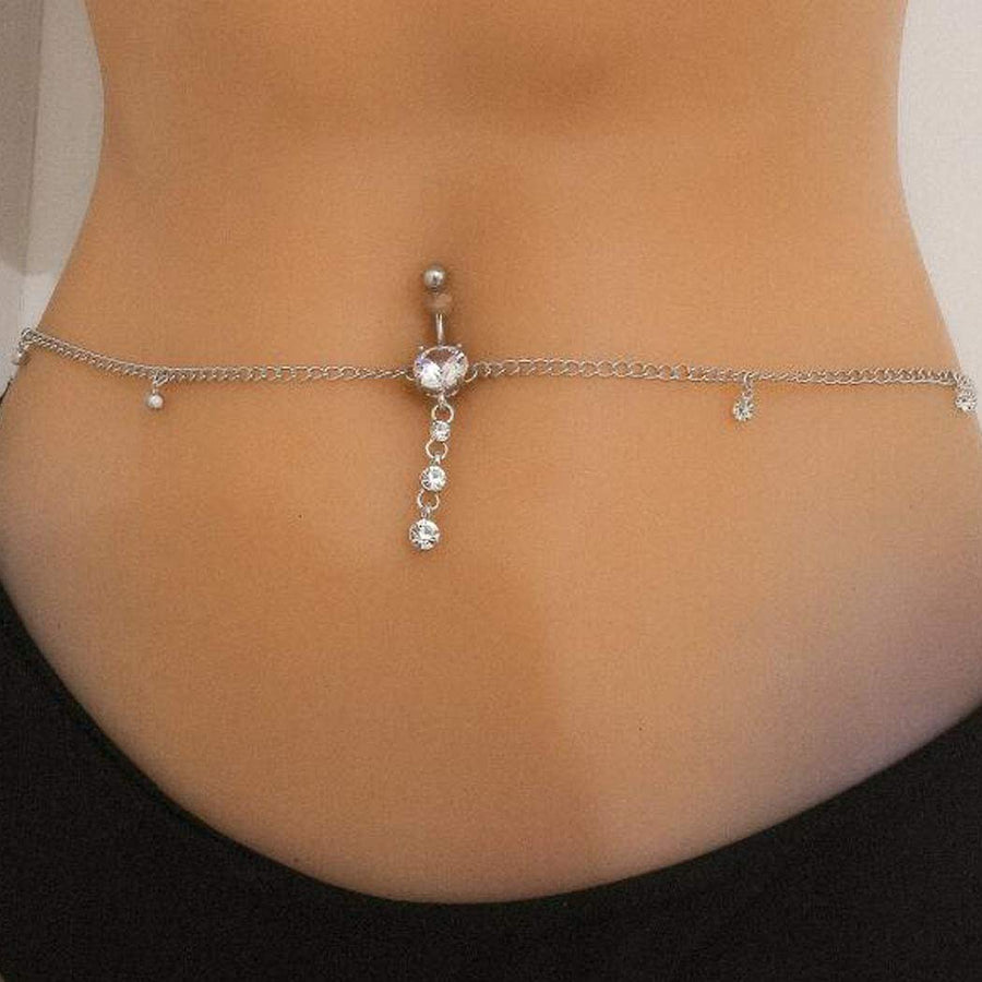 Sexy Button Belly Waist Chain Rhinestone Body Chain Jewelry Crystal Bikini Belly Jewelry Festival Party for Women and Girls