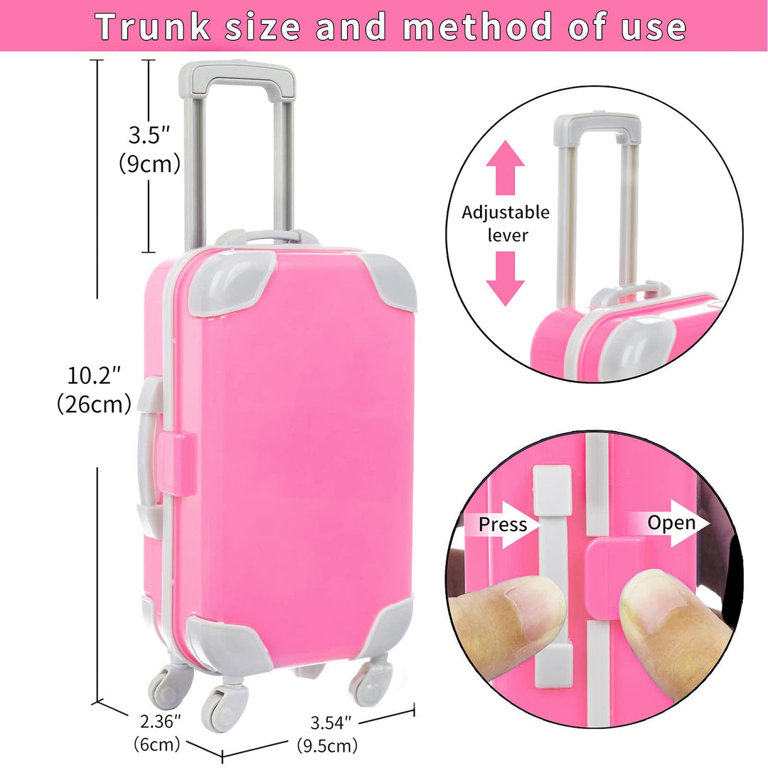 American 18 inch Doll Clothes and Accessories - Doll Travel Suitcase Play Set Including Suitcase Doll Clothes, Shoes, Sunglasses, Camera, Unicorn Pillow, for 18 inch Doll(No Doll)